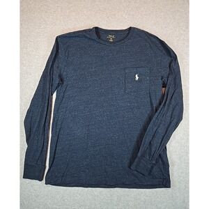 Polo Ralph Lauren Long Sleeve T-Shirt Mens Size Small Pocket Blue Crew Neck Logo